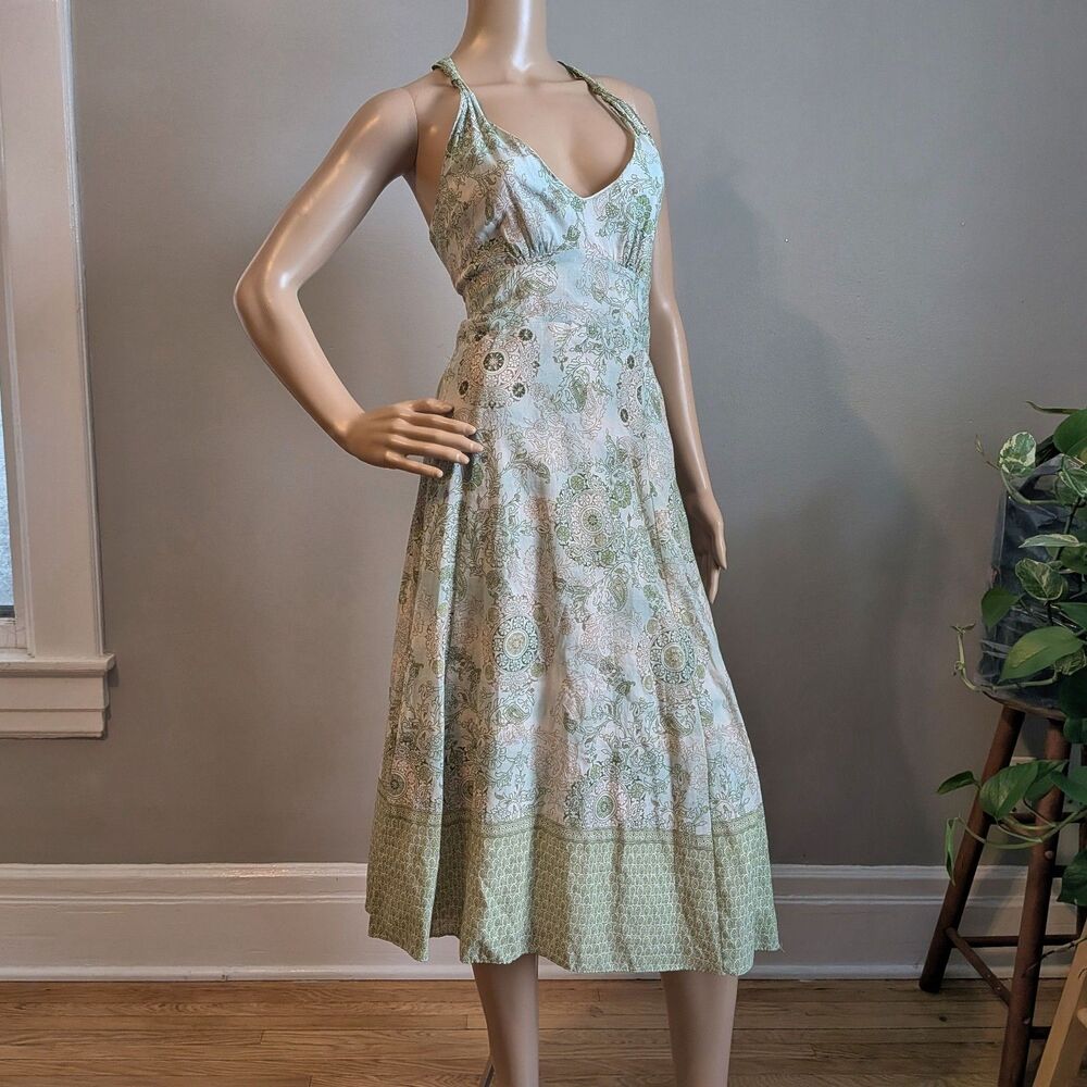Vintage Y2K Maurices Cotton Halter Dress Floral Cottagecore Size 7/8
